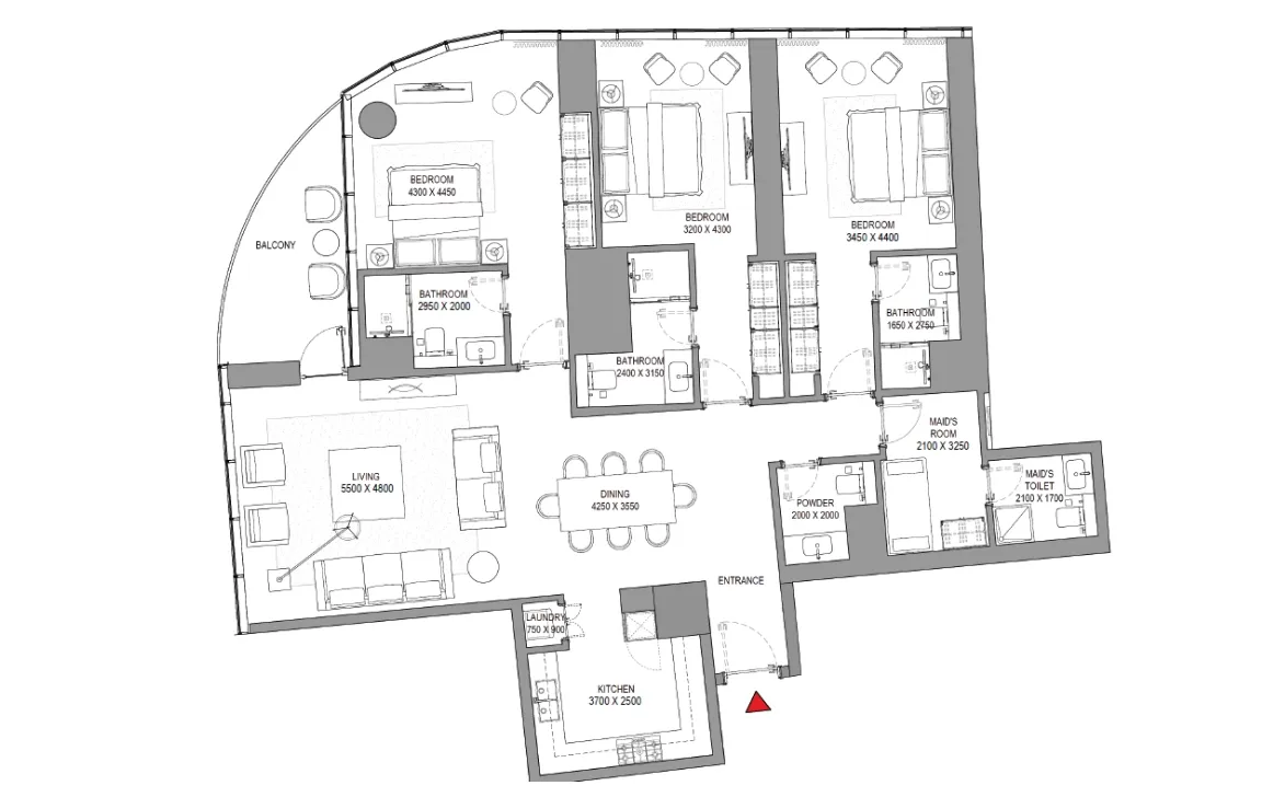 3 BR Floor Plan 1